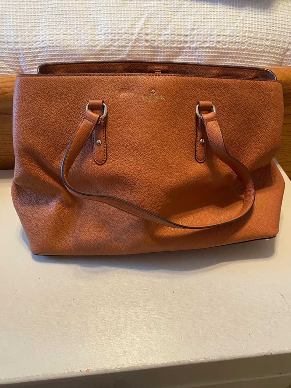 kate spade Pebbled Leather Tote in Cognac Brown